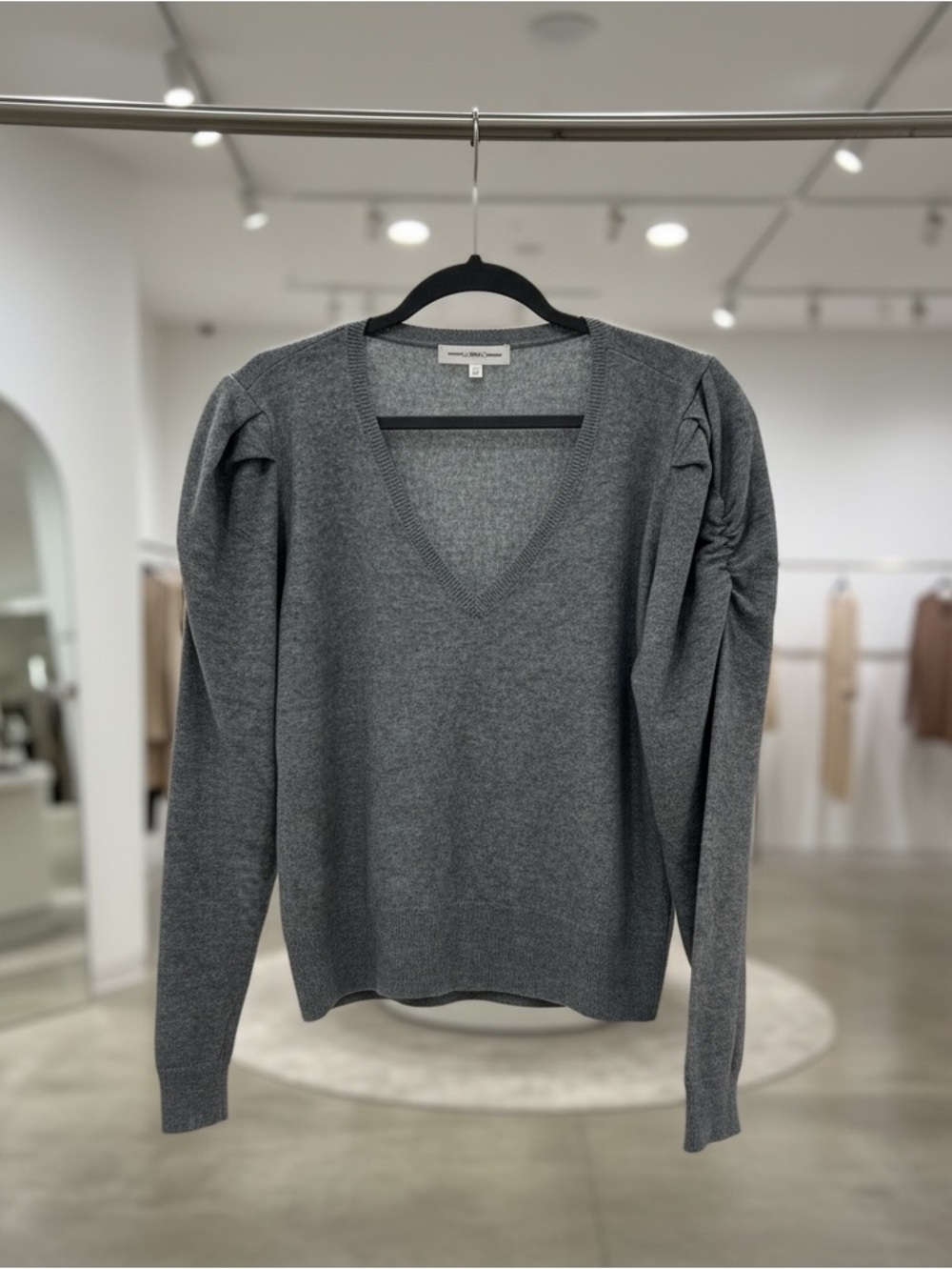 Frame Heather gray puff sleeve wool/cashmere blend V-Neck Sweater NWT L